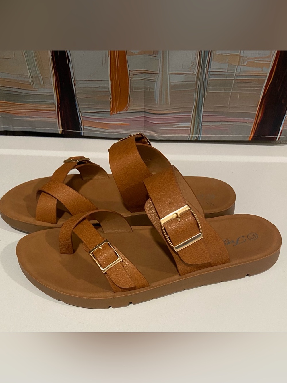 Women’s Brown Buckle Slide Sandals with Adjustable Straps
